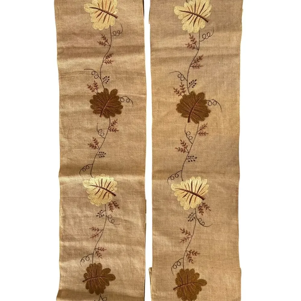 Embroidered Fall Harvest Leaves Burlap Table Runner 72